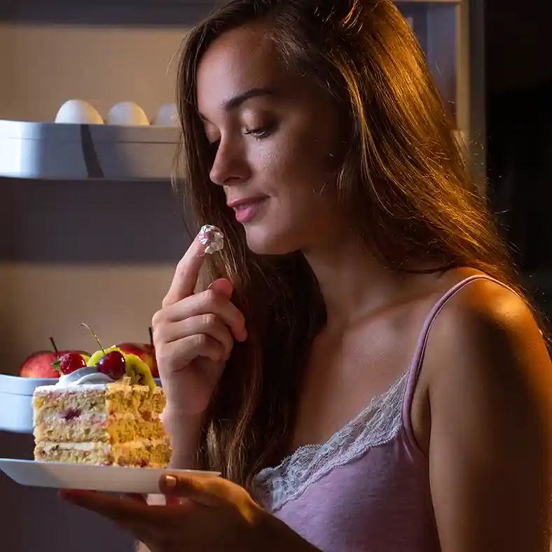 Calm Cube Change Lady with cake no to cravings