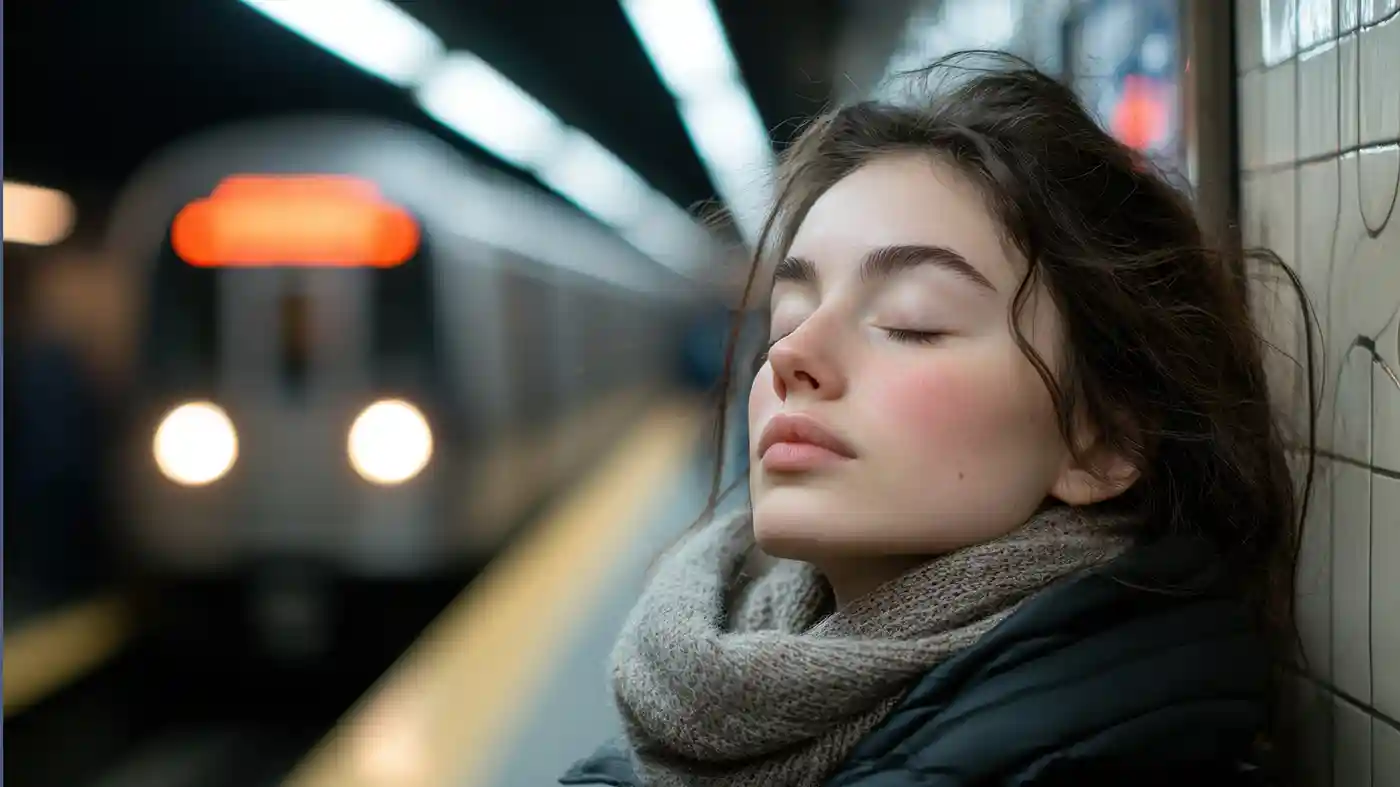 Calm Cube Change Young Woman Calm On Train Platform