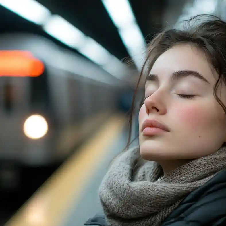 Calm Cube Change Young Woman Calm On Train Platform